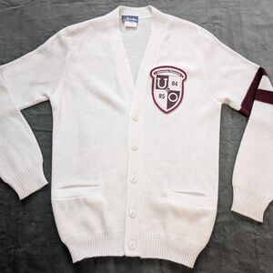 Cream Cardigan with Burgundy Patch